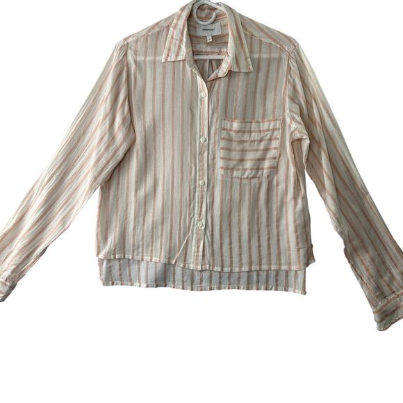Current/Elliott “The Georgia” White & Pink Striped Shirt – Size 1 - Picture 1 of 7